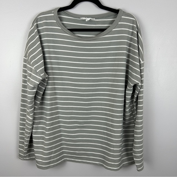 BB Dakota Striped French Terry Oversized Long Sleeve Tee XL Grey - Picture 3 of 12